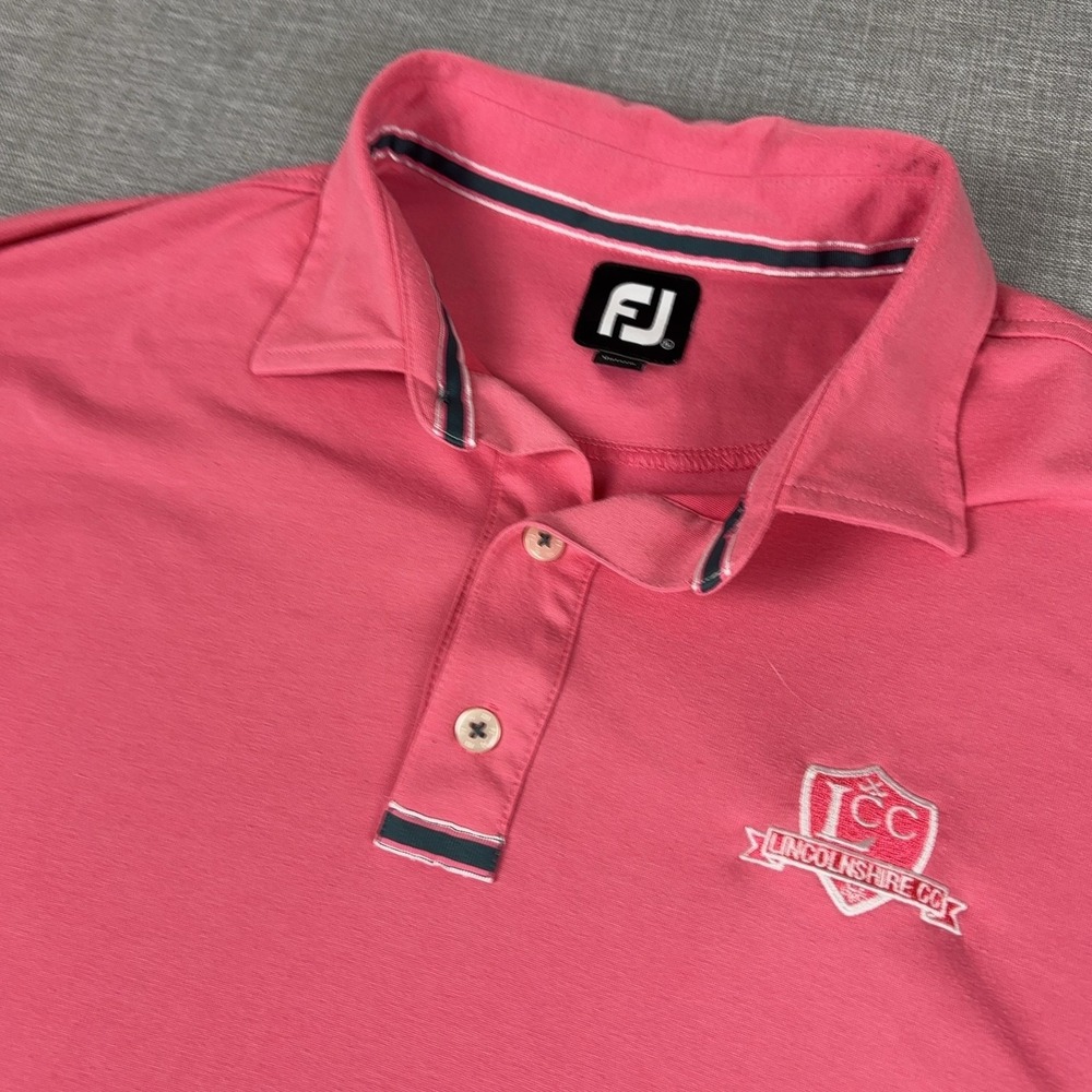 FootJoy Polo Shirt Mens XL Pink Polyester Golf Lincolnshire CC Short Sleeve